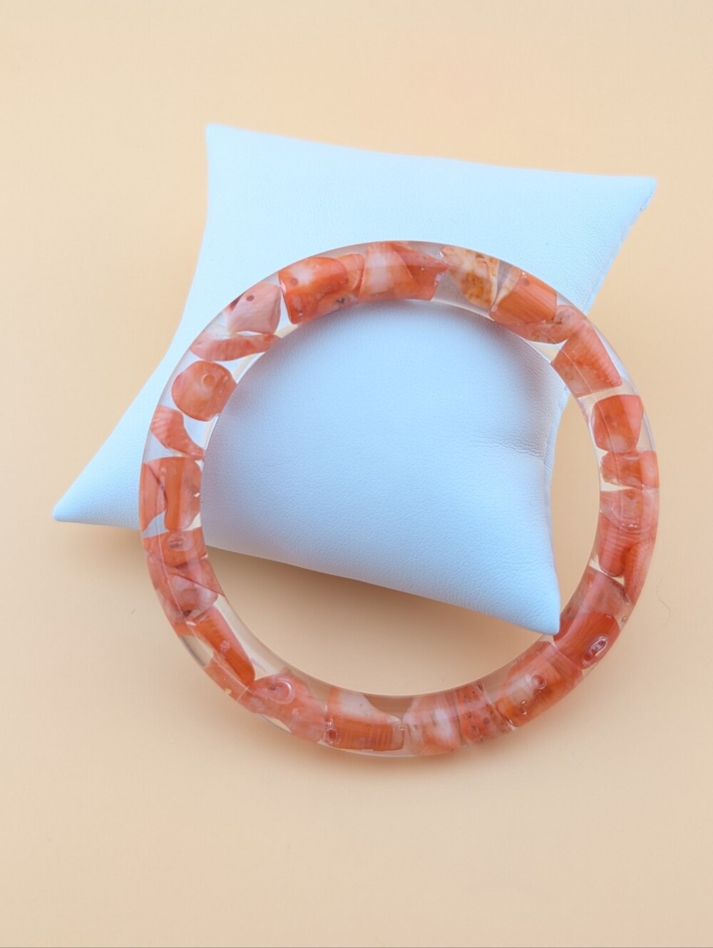 Natural Coral Bangle Bracelet • Handmade Vintage Upcycle